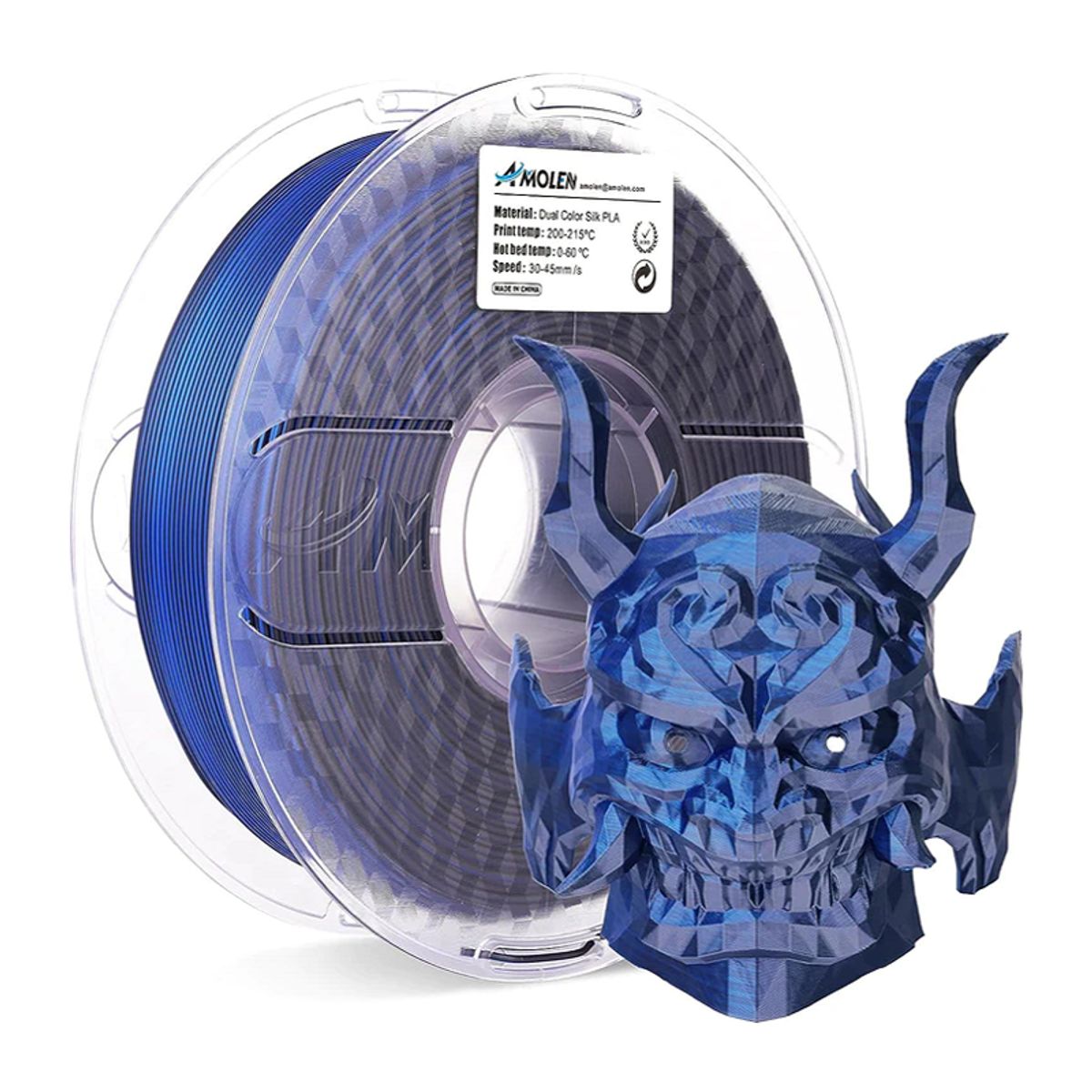 AMOLEN - Filamento Bicolor Silk PLA para impresora 3D color Negro con Azul