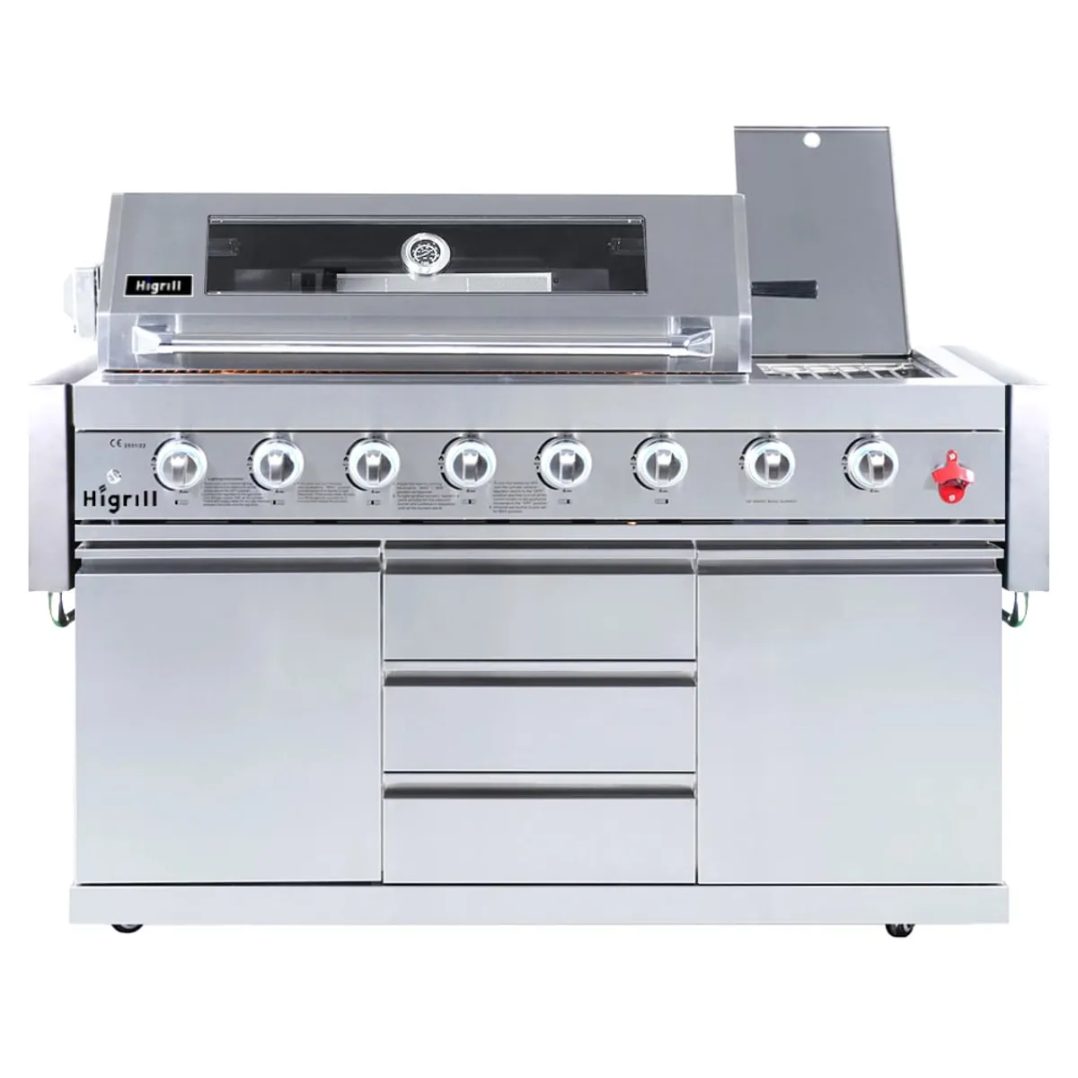 HIGRILL - Parrilla a Gas y Carbón de 8 Quemadores con Sellador de Carnes