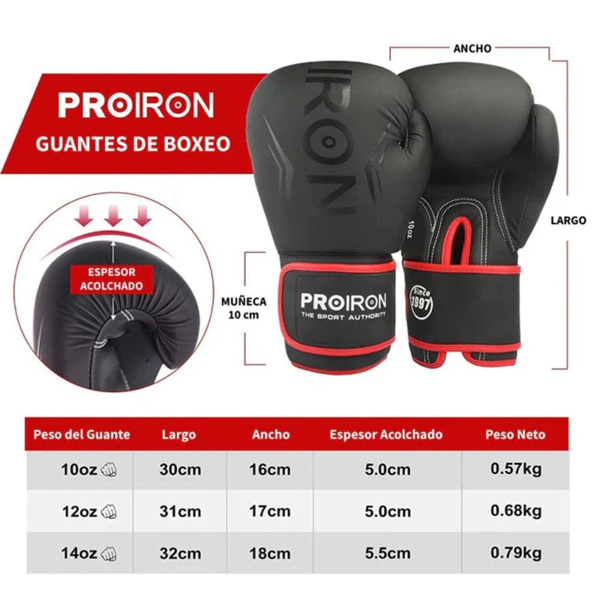 PROIRON - Guantes de boxeo, Muay thai y MMA 12 oz