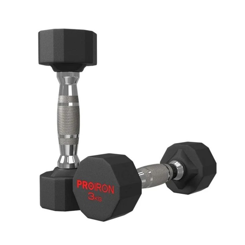 PROIRON - Par de Mancuernas Dodecagonales de Caucho 3KG