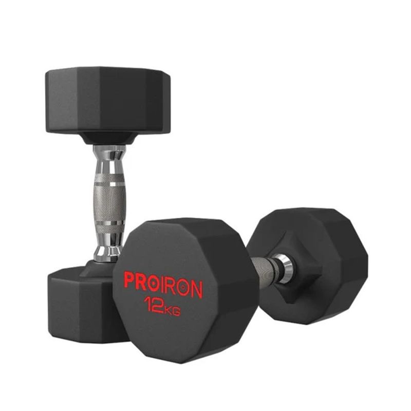 PROIRON - Par de Mancuernas Dodecagonales de Caucho 12KG