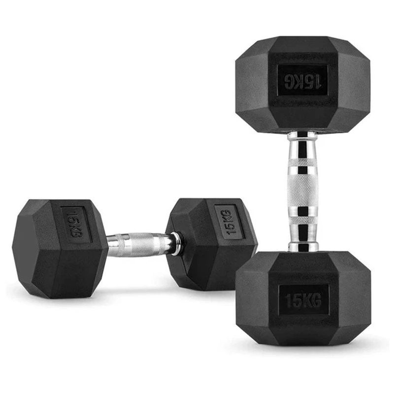 PROIRON - Par de Mancuernas Hexagonales de Caucho 15 KG