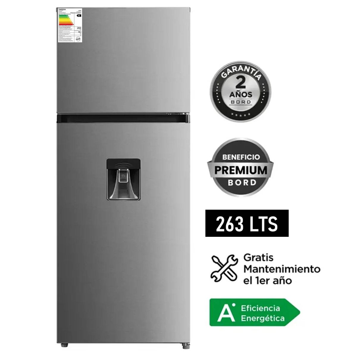 BORD - Refrigeradora Bord 263LT No Frost con Dispensador de Agua RE263NFSD-M- Eficiencia y Modernidad