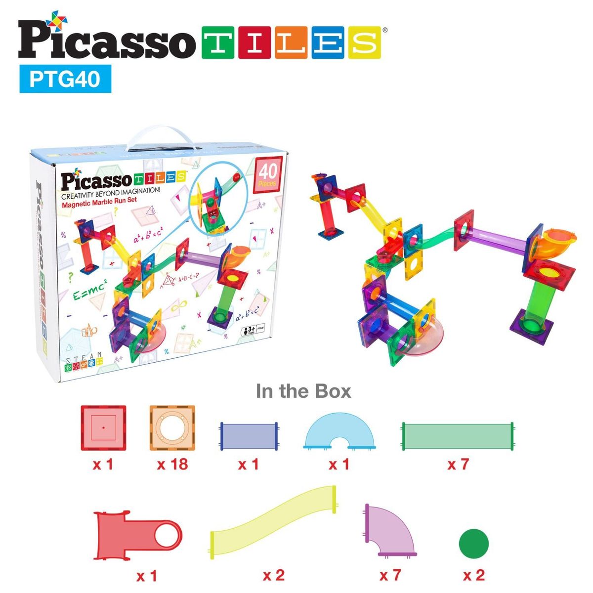 PICASSO TILES - Bloques Magnéticos Pista de Canicas de 40 piezas