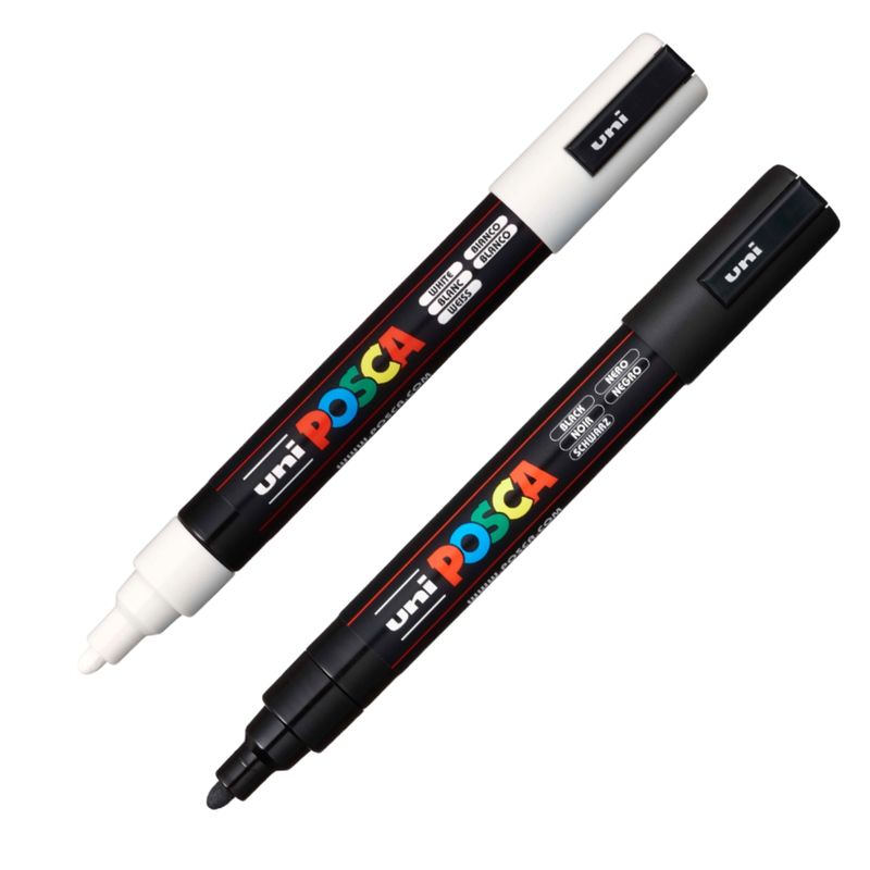 POSCA - POSCA Marcador PC-5M Blanco + Negro Pack x 2