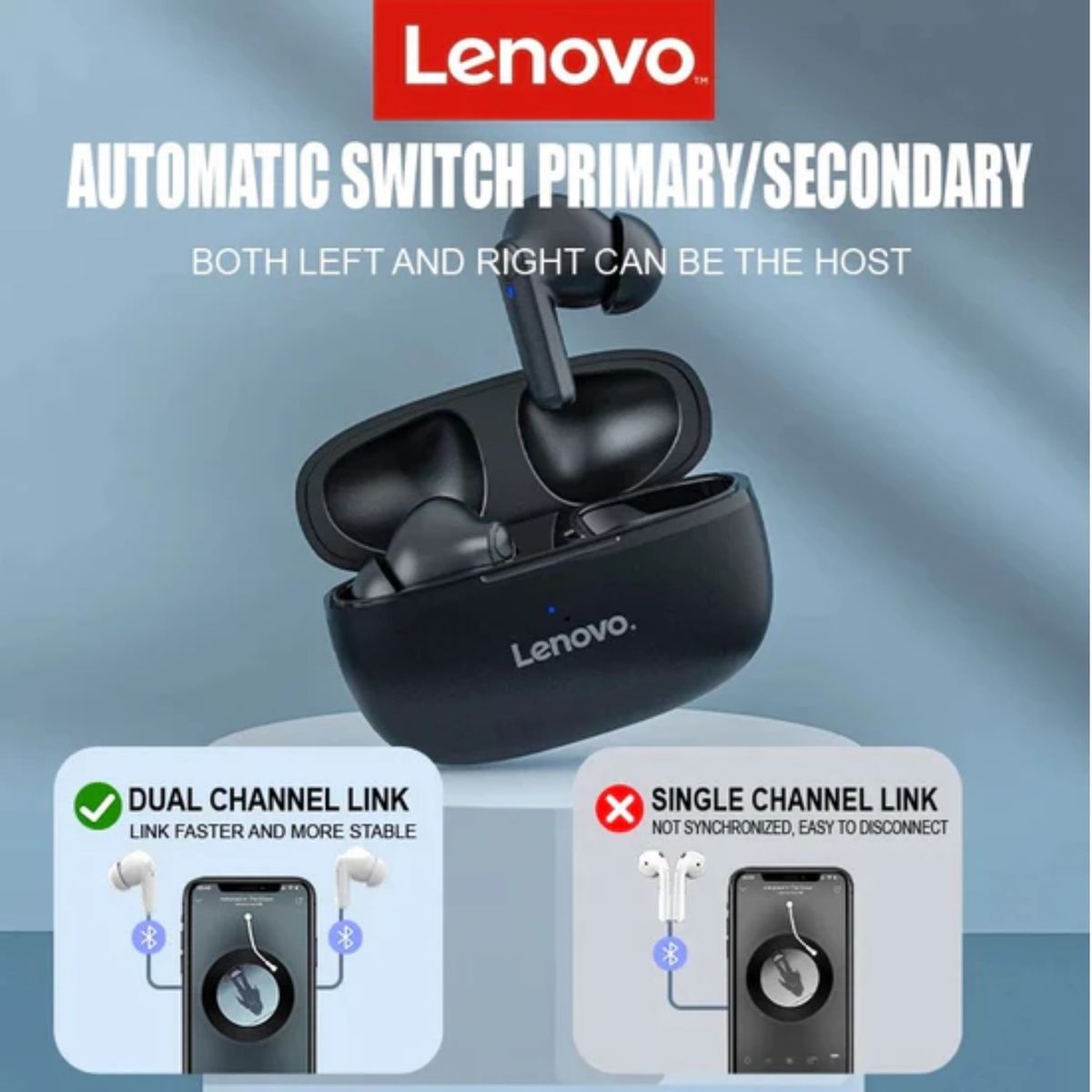 LENOVO - Audífono Inalámbrico Lenovo HT05 Bluetooth 5.0 TWS - Negro