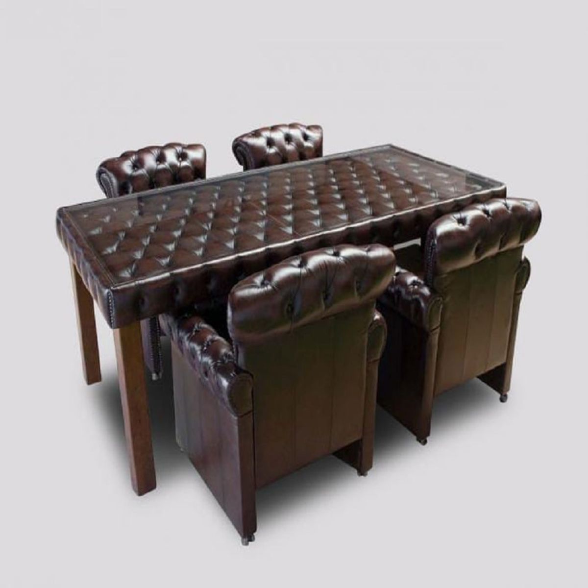 DMUEBLES - DM COMEDOR CHESTERFIELD DELUXE + 4 SILLONES - MARRÓN MORO
