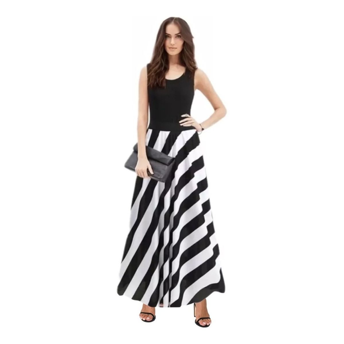 GIOIO - Vestido De Fiesta Largo De Moda A Rayas Sin Mangas