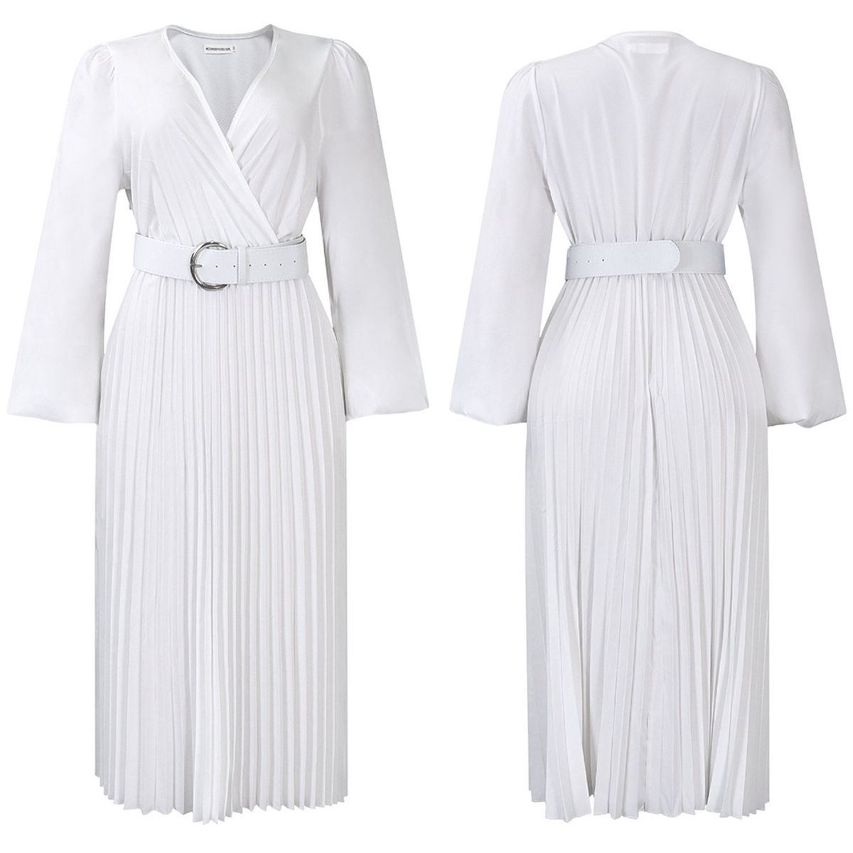 TIOZONEY - Vestido largo de manga larga y cuello en V