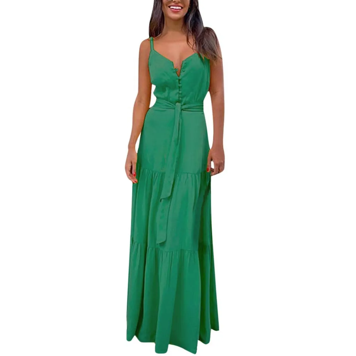 TIOZONEY - Vestido Largo Mujer-Verde