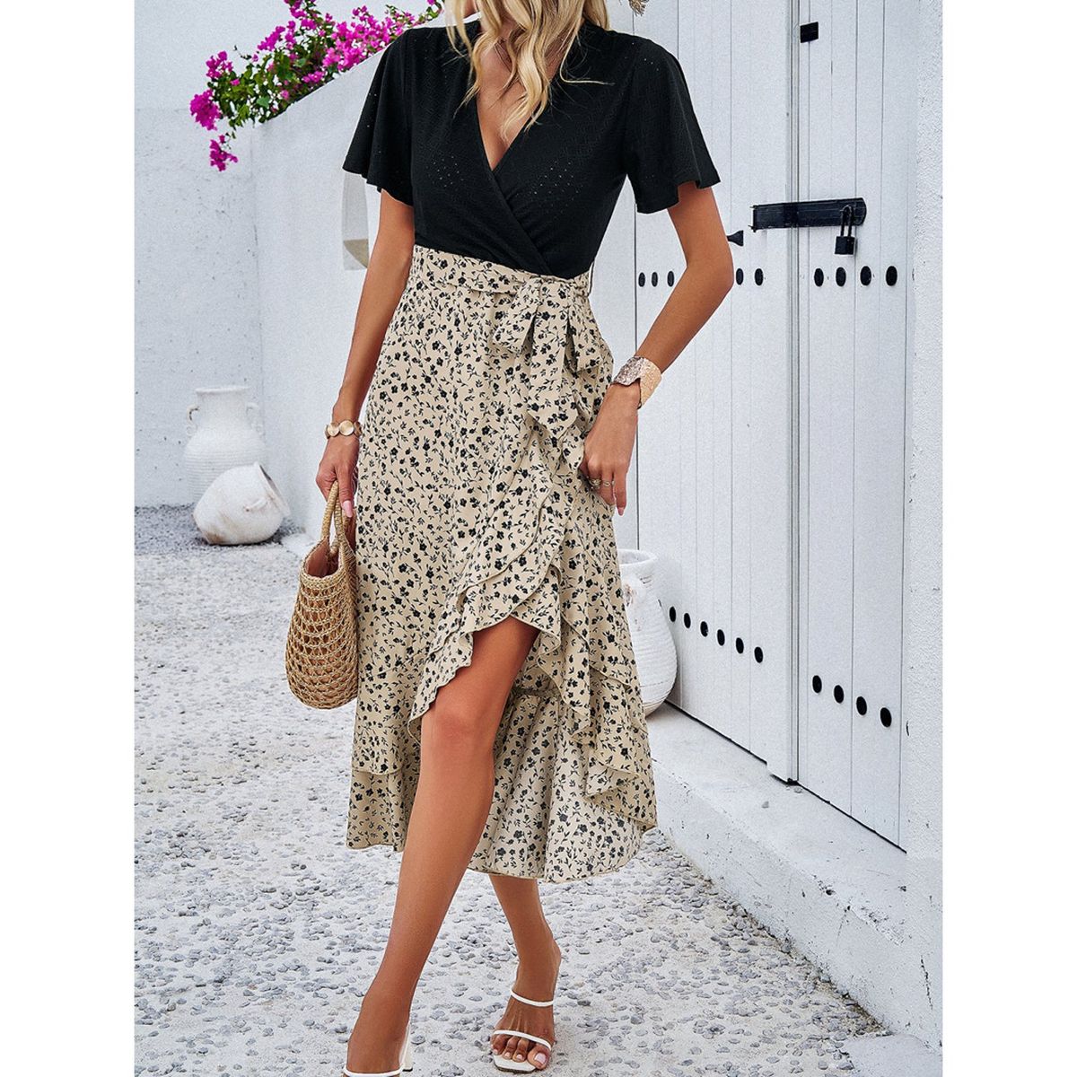 TIOZONEY - Vestido Midi Mujer -Beige