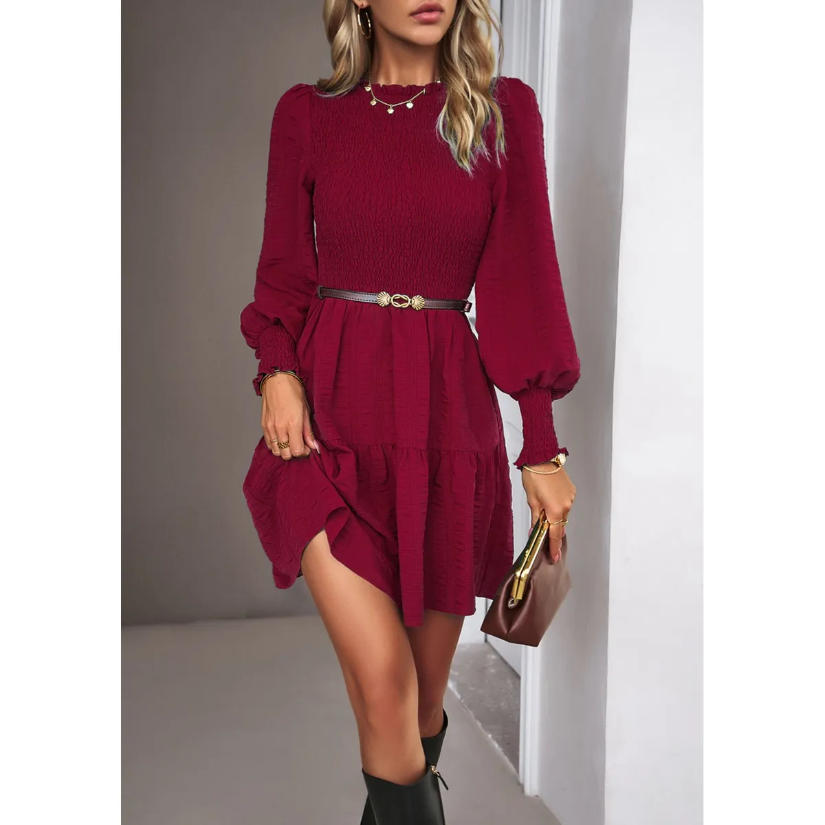 TIOZONEY - Vestido Midi Mujer -Rojo