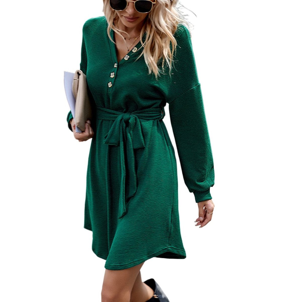 TIOZONEY - Vestido Midi Mujer -Verde