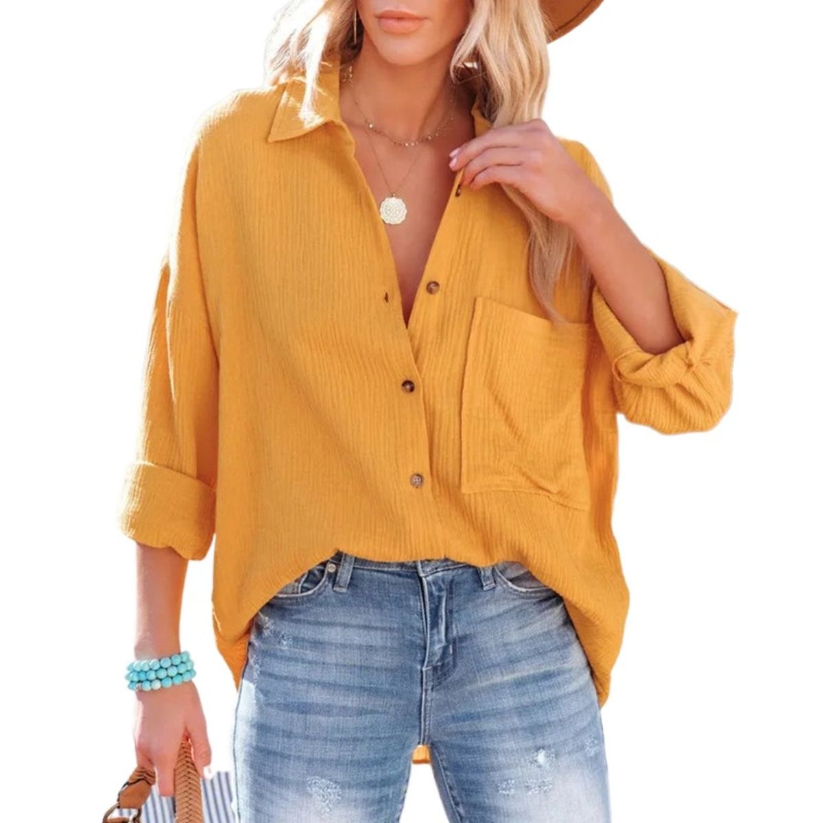 TIOZONEY - Camisa de mujer con cuello en V