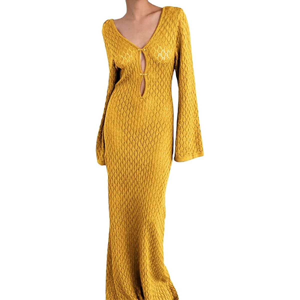 TIOZONEY - Vestidos largos de punto para mujeres - Amarillo