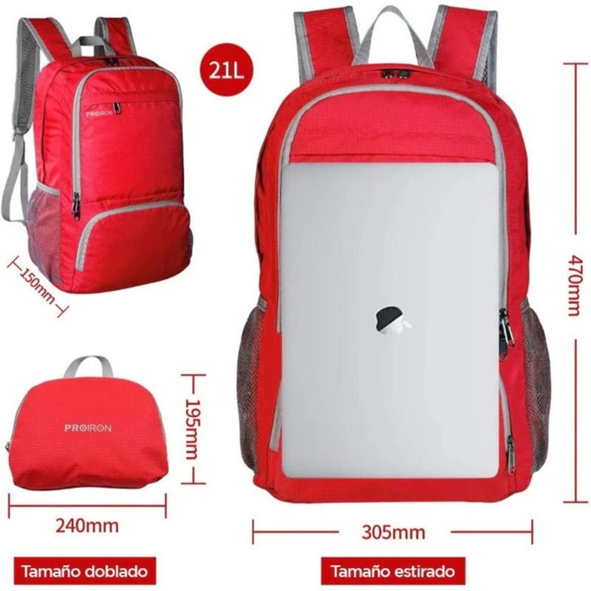 PROIRON - Mochila Ultraligera Rojo