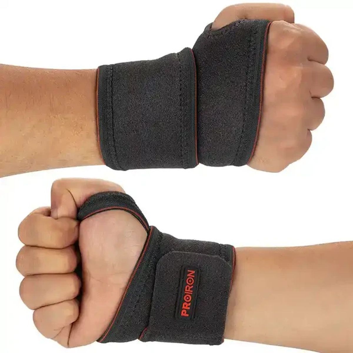 PROIRON - Muñequera de Potencia y Compresión Negro con Naranja Par