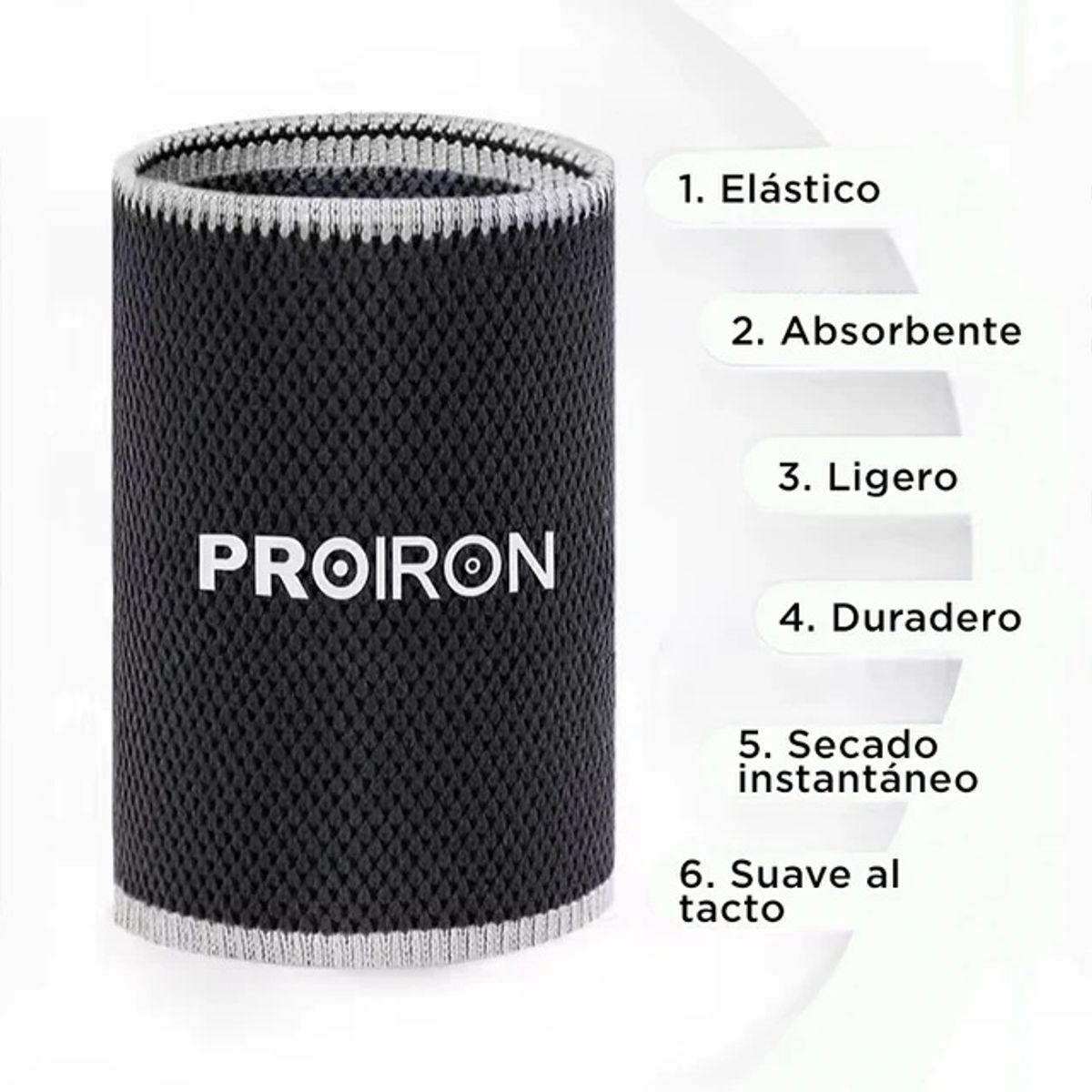 PROIRON - Muñequera Deportiva de Fibra Refrescante Gris con Blanco Par