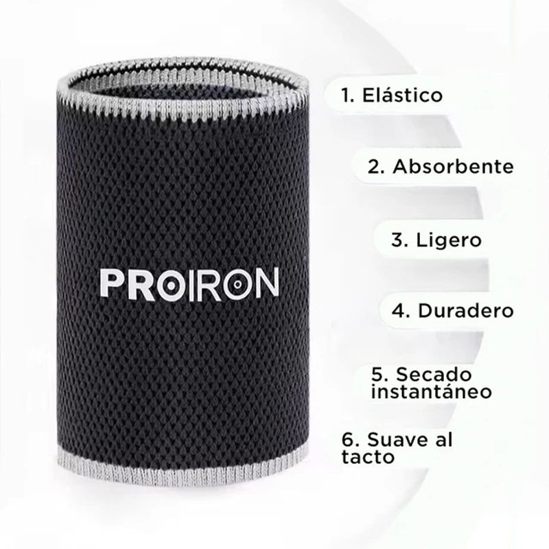 PROIRON - Muñequera Deportiva de Fibra Refrescante Gris con Blanco Par