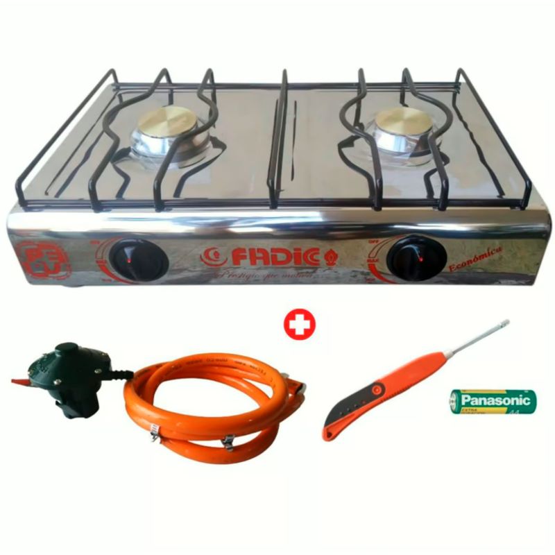 FADIC - Cocina de Mesa 2 Hornillas + Kit Regulador Normal