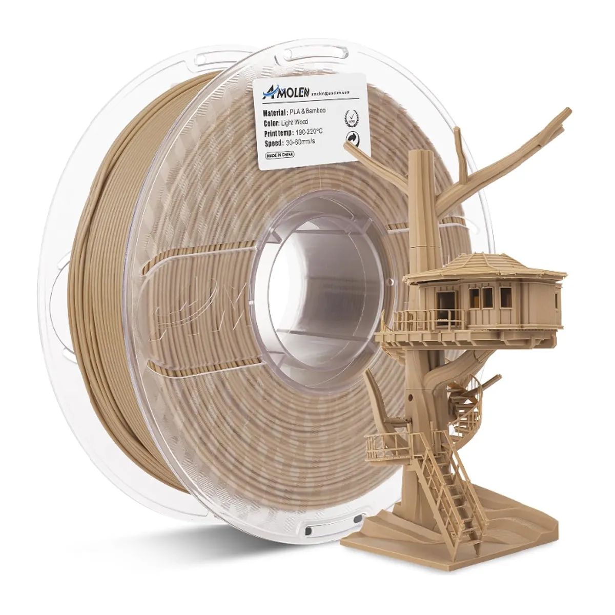 AMOLEN - Filamento Madera PLA para impresora 3D color Bambu Claro