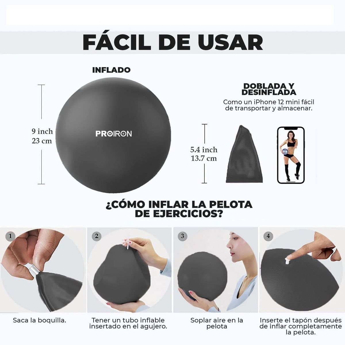 PROIRON - Pelota de Pilates de 25cm Azul