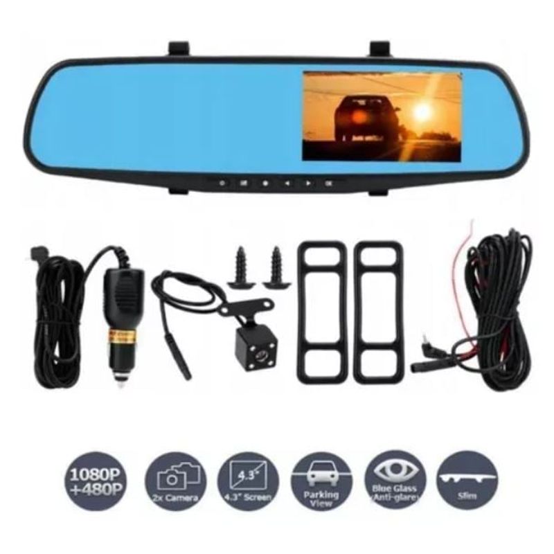 BLACK - Espejo Retrovisor DVR Doble cámara FHD con visión nocturna