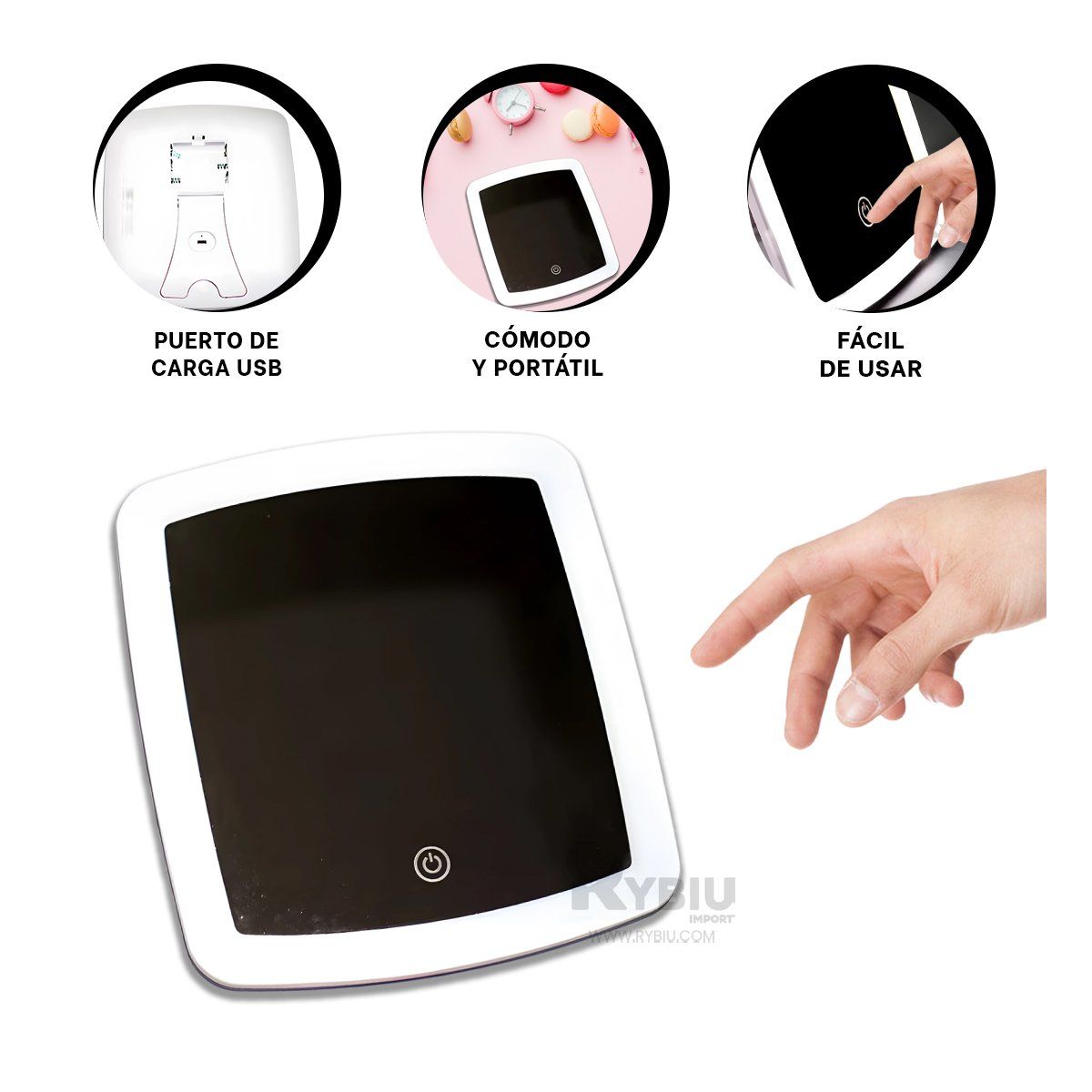 RYBIU IMPORT - Espejo para Maquillaje en Color Blanco Y+Regalo Agendita