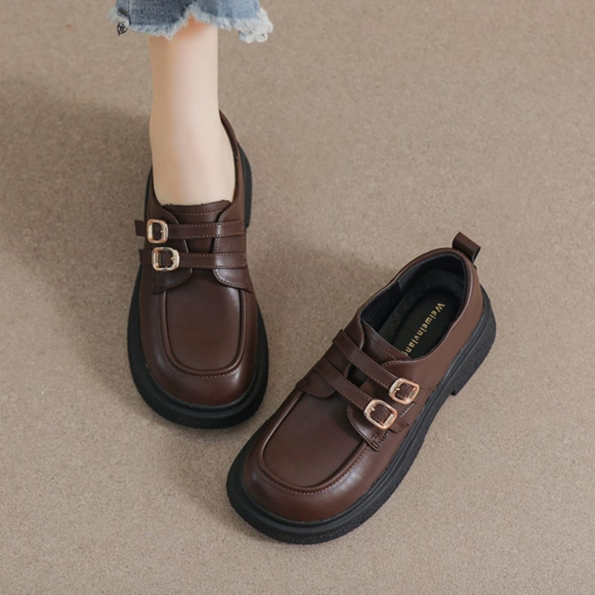 BLWOENS - Zapatos de cuero casuales para mujeres - Marrón