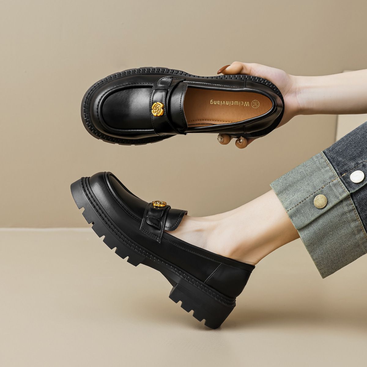 BLWOENS - Zapatos de cuero casuales para mujeres - Negro