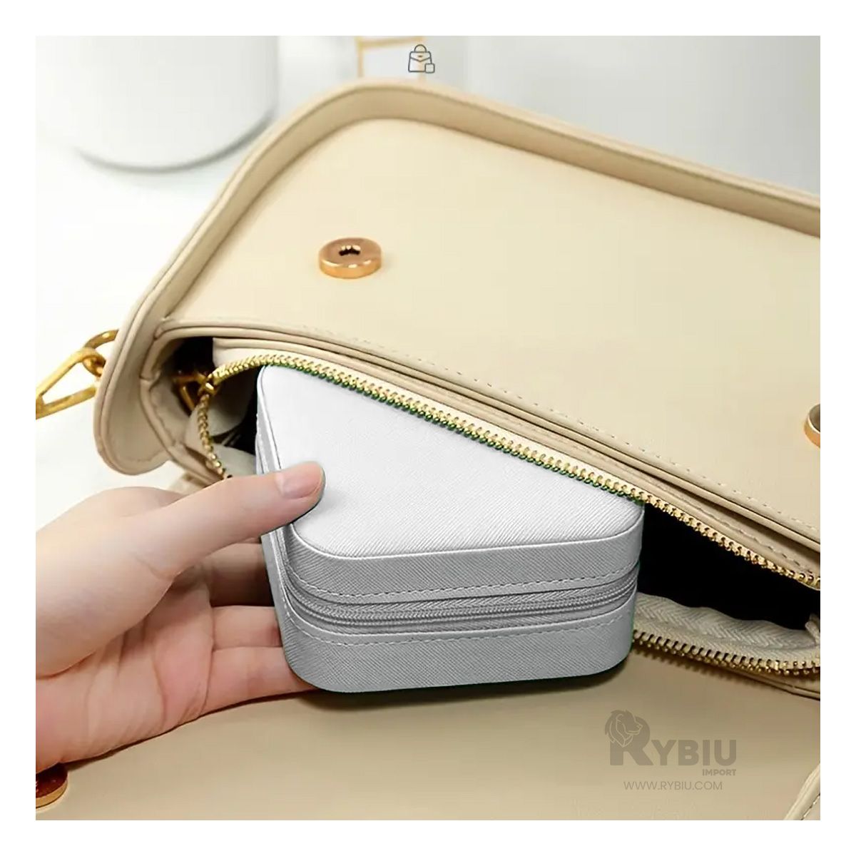 RYBIU IMPORT - Mini Joyero Elegante y Portatil en Color Blanco