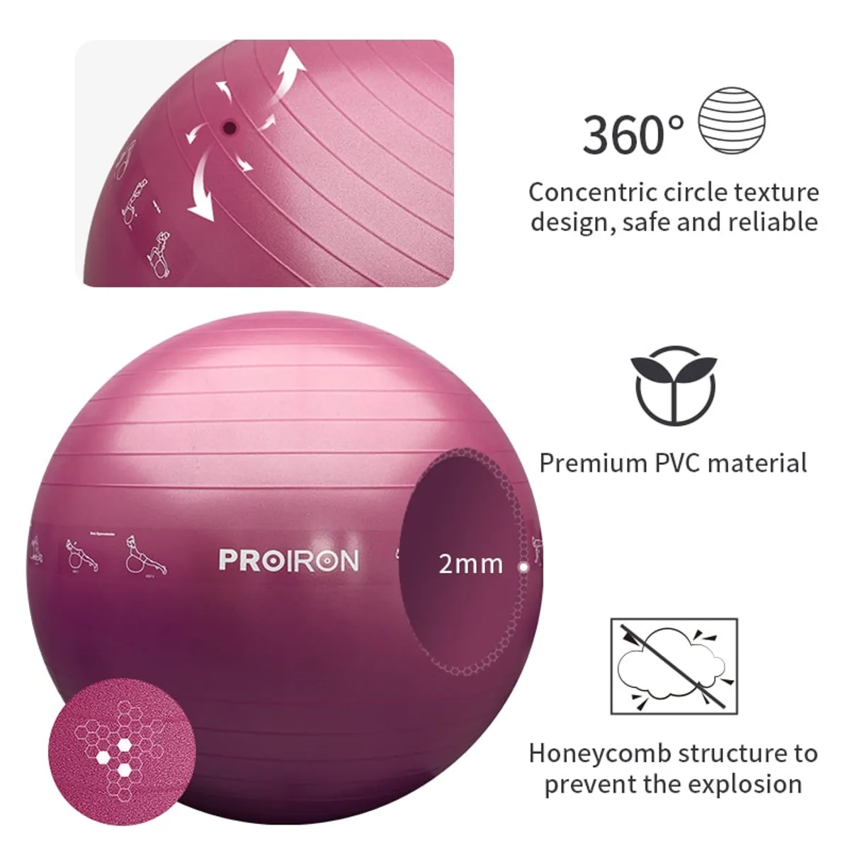 PROIRON - Pelota de Yoga y Pilates de 65cm Rosado