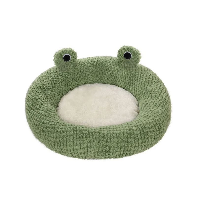 S&T - Cama Rana Donut Para Mascotas Terciopelo Suave Verde Talla M