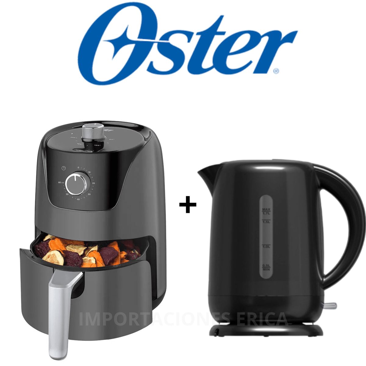 OSTER - Combo Oster Freidora de aire manual 4L + Hervidora electrico negro 1.7 L