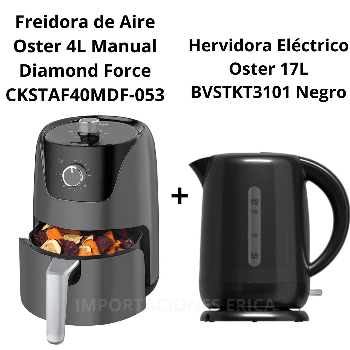 OSTER - Combo Oster Freidora de aire manual 4L + Hervidora electrico negro 1.7 L