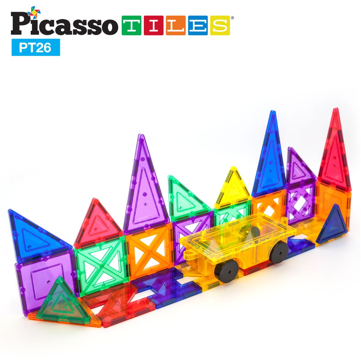 PICASSO TILES - Set de Bloques Magnéticos de 26 piezas incluye kit para armar un vehículo - Juego STEM Educativo y Didáctico para Niños PicassoTiles