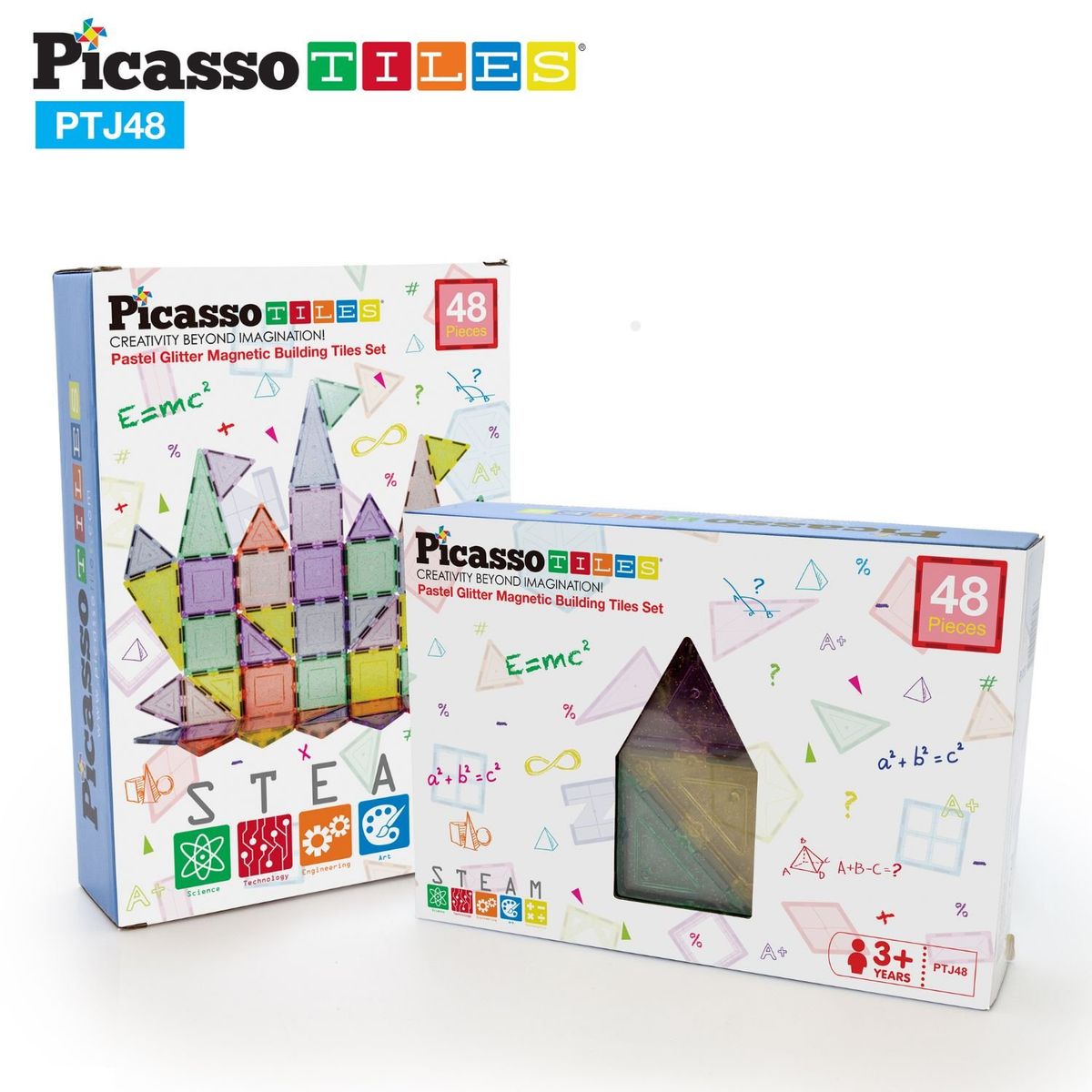 PICASSO TILES - Bloques Magnéticos de colores pasteles y glitter de 48 piezas -  PicassoTiles