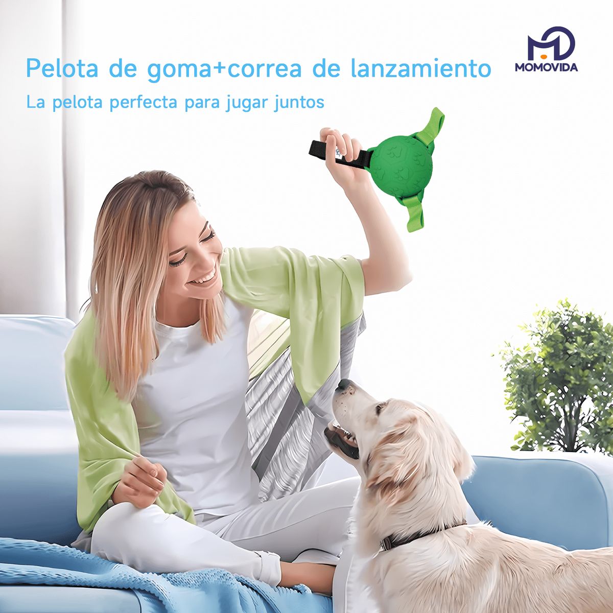 MOMOVIDA - Pelota de Goma para Mascotas con Cinturón de Lanzamiento DT-7