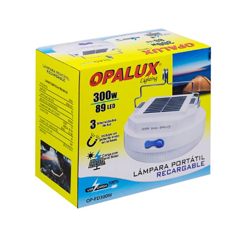 OPALUX - LAMPARA PORTATIL RECARGABLE CON PANEL SOLAR 300W OP-FD300W