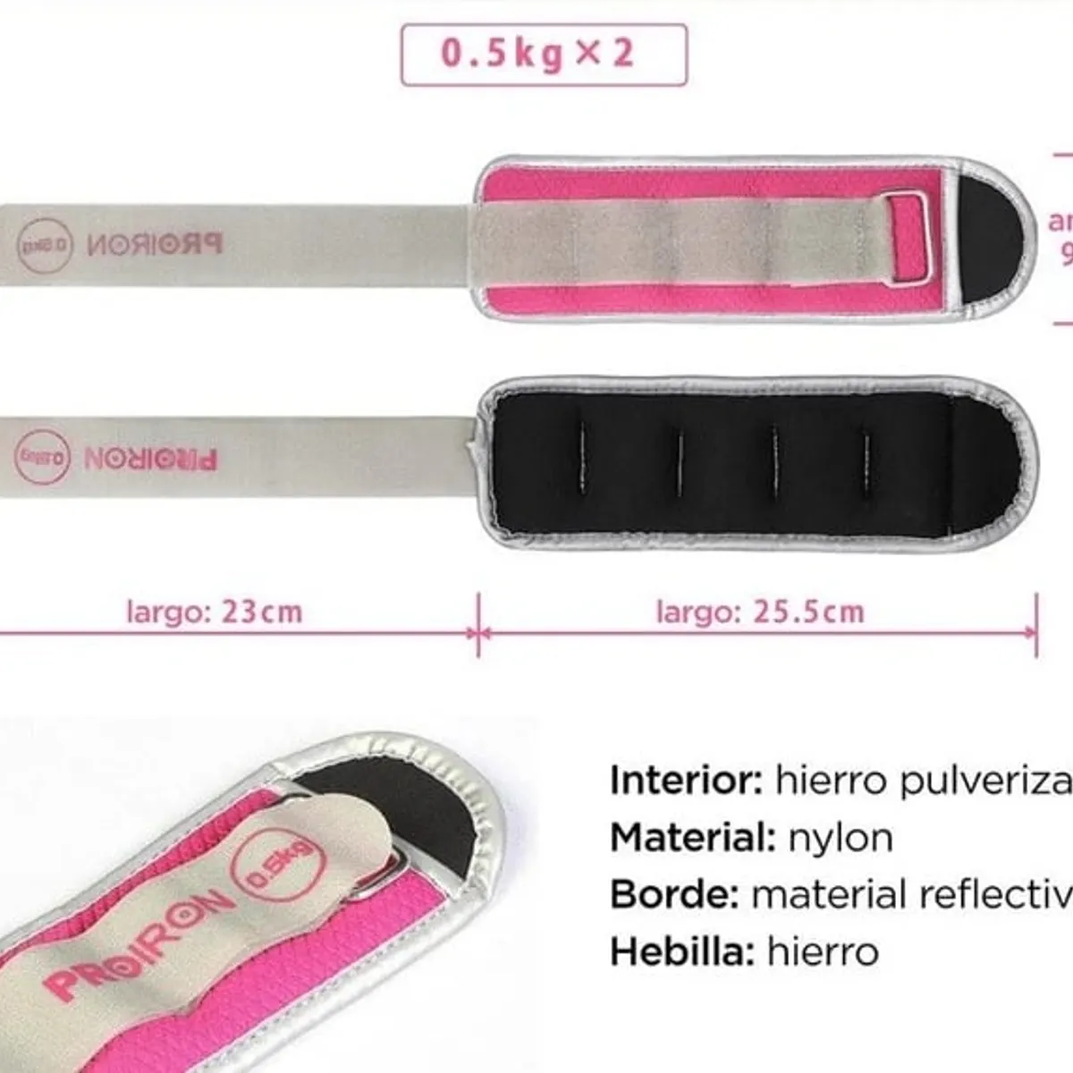 PROIRON - Par de Pesas Tobilleras y Muñequeras Ajustables 0.5 KG Rosa