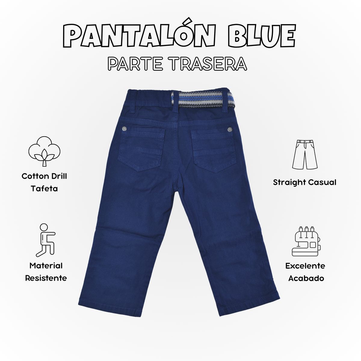 YONISTERS CLOTHING - Pantalón Niño Casual  Algodón Drill Tafeta Azul Yonisters Clothing