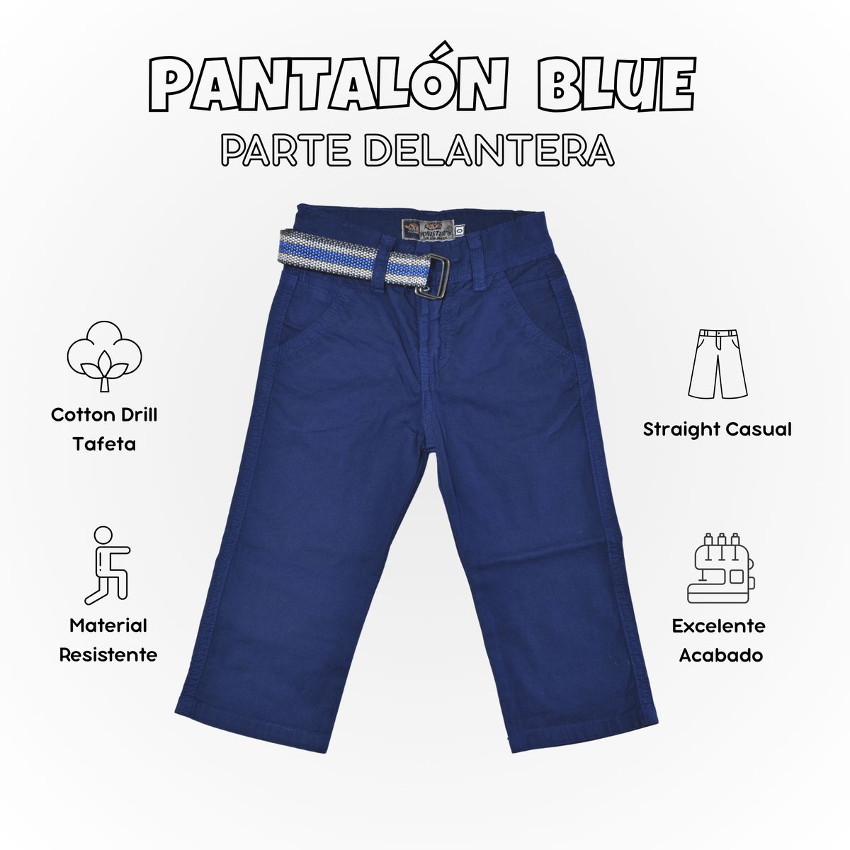 YONISTERS CLOTHING - Pantalón Niño Casual  Algodón Drill Tafeta Azul Yonisters Clothing