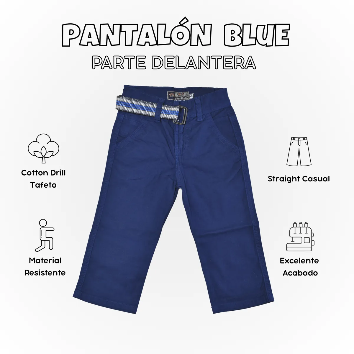 YONISTERS CLOTHING - Pantalón Niño Casual  Algodón Drill Tafeta Azul Yonisters Clothing