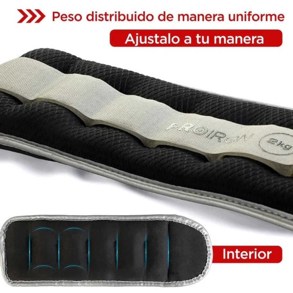 PROIRON - Par de Pesas Tobilleras y Muñequeras Ajustables 2KG Negro