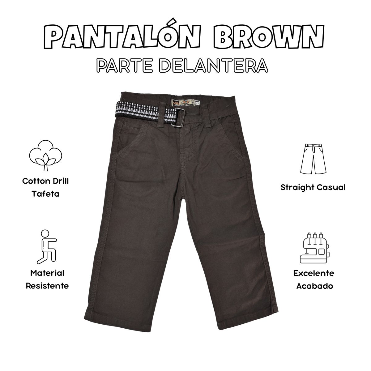 YONISTERS CLOTHING - Pantalón Niño Casual  Algodón Drill Tafeta Marrón Yonisters Clothing