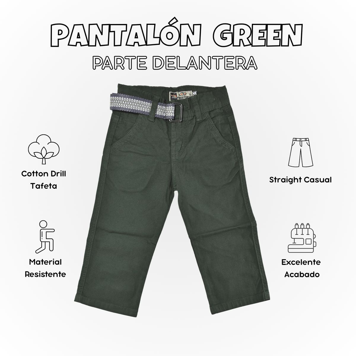 YONISTERS CLOTHING - Pantalón Niño Casual  Algodón Drill Tafeta Verde Yonisters Clothing