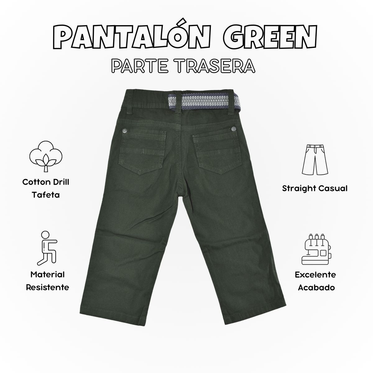 YONISTERS CLOTHING - Pantalón Niño Casual  Algodón Drill Tafeta Verde Yonisters Clothing