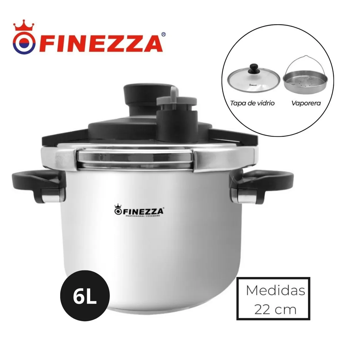 FINEZZA - OLLA  A PRESIÓN DE 6L  EN ACERO INOXIDABLE FZ-856AP