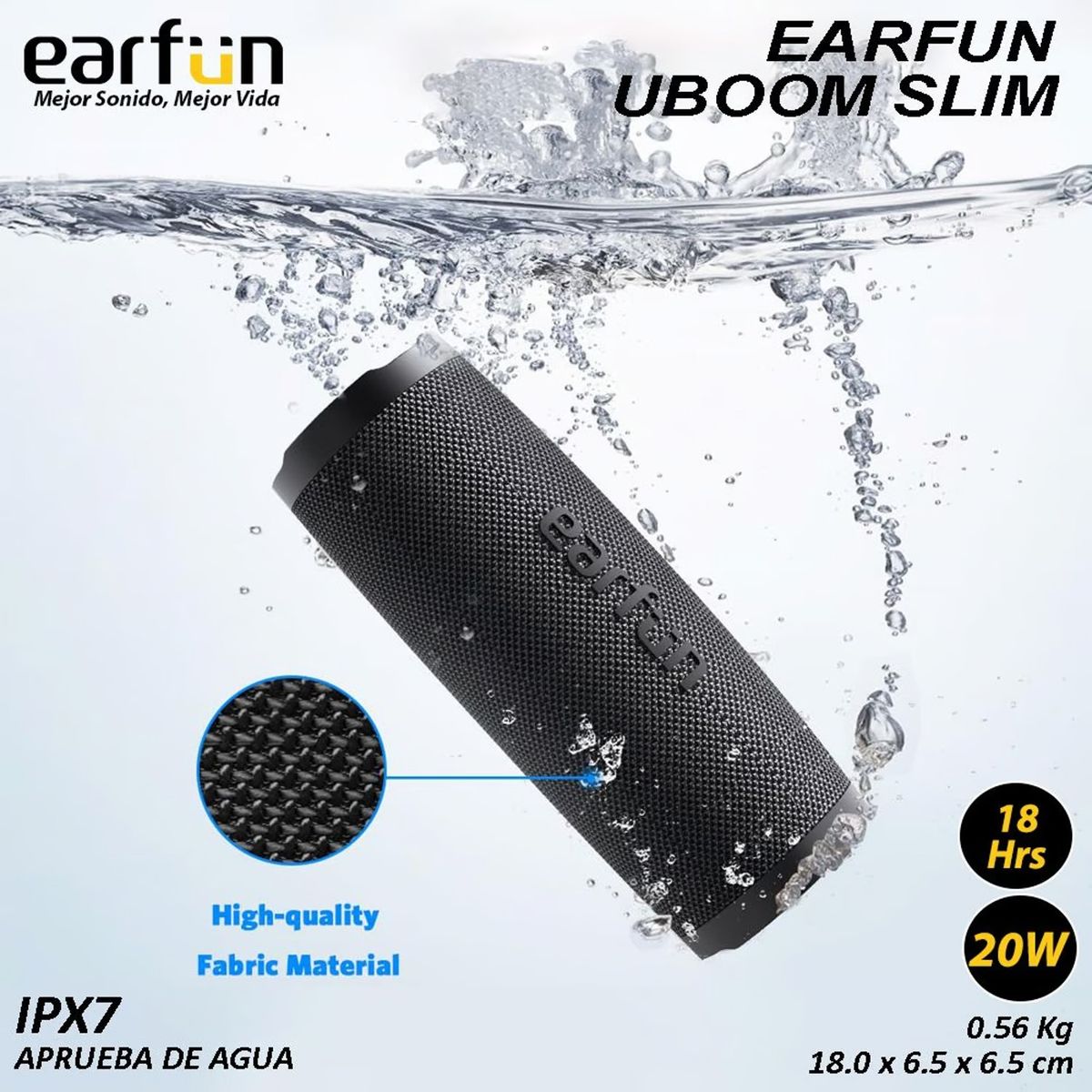 EARFUN - EarFun UBOOM SLIM Altavoz portátil 20W sonido estéreo graves ricos
