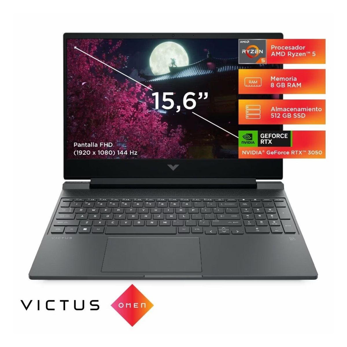 HP - LAPTOP HP VICTUS AMD RYZEN 5 8645HS 8GB RAM 512GB SSD 15.6" FHD RTX 3050 6G 15-FB2002LA